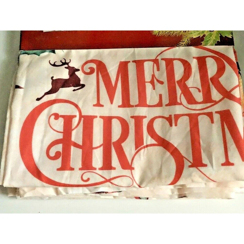 Merry Christmas Fabric Shower Curtain with Hooks 72x70 Santa Reindeer Holiday